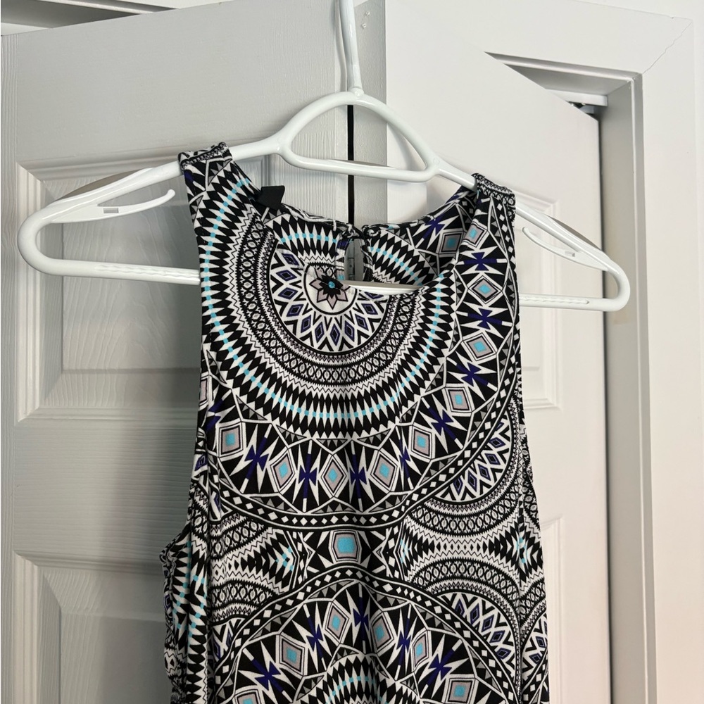 Cynthia Rowley Black, White & Blue Geometric Print Top